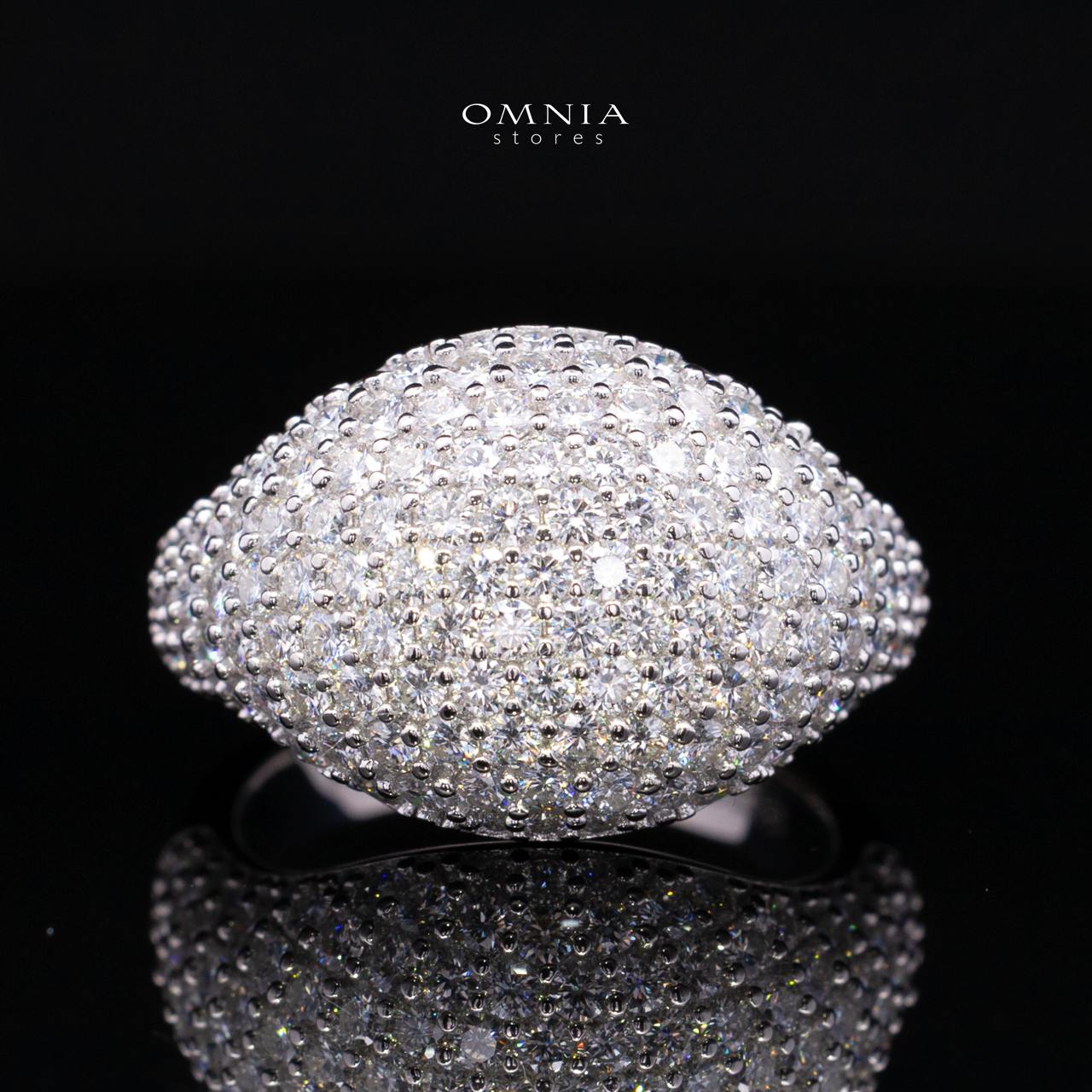 Galla White Moissanite Signature Cluster Dome Ring – Rhodium-Plated 925 Silver