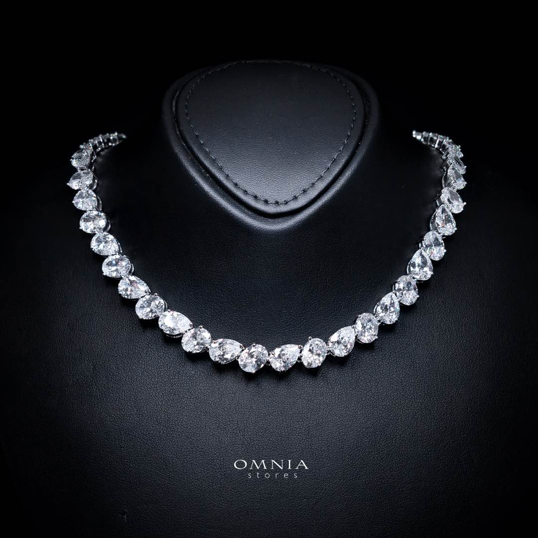 Omnia Lamia White Bridal Full Set with High-Quality Simulated Diamonds Rhodium Plated - OMNIASTORES KSA