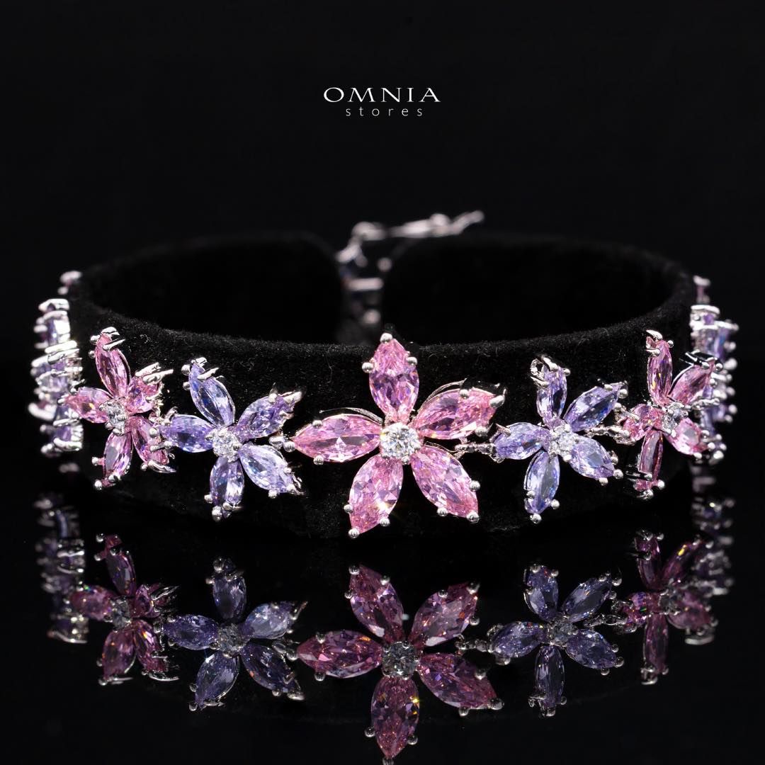 Omnia Yusra Pink and Purple Bridal Full Set in High Quality Simulated Diamonds - OMNIASTORES KSA