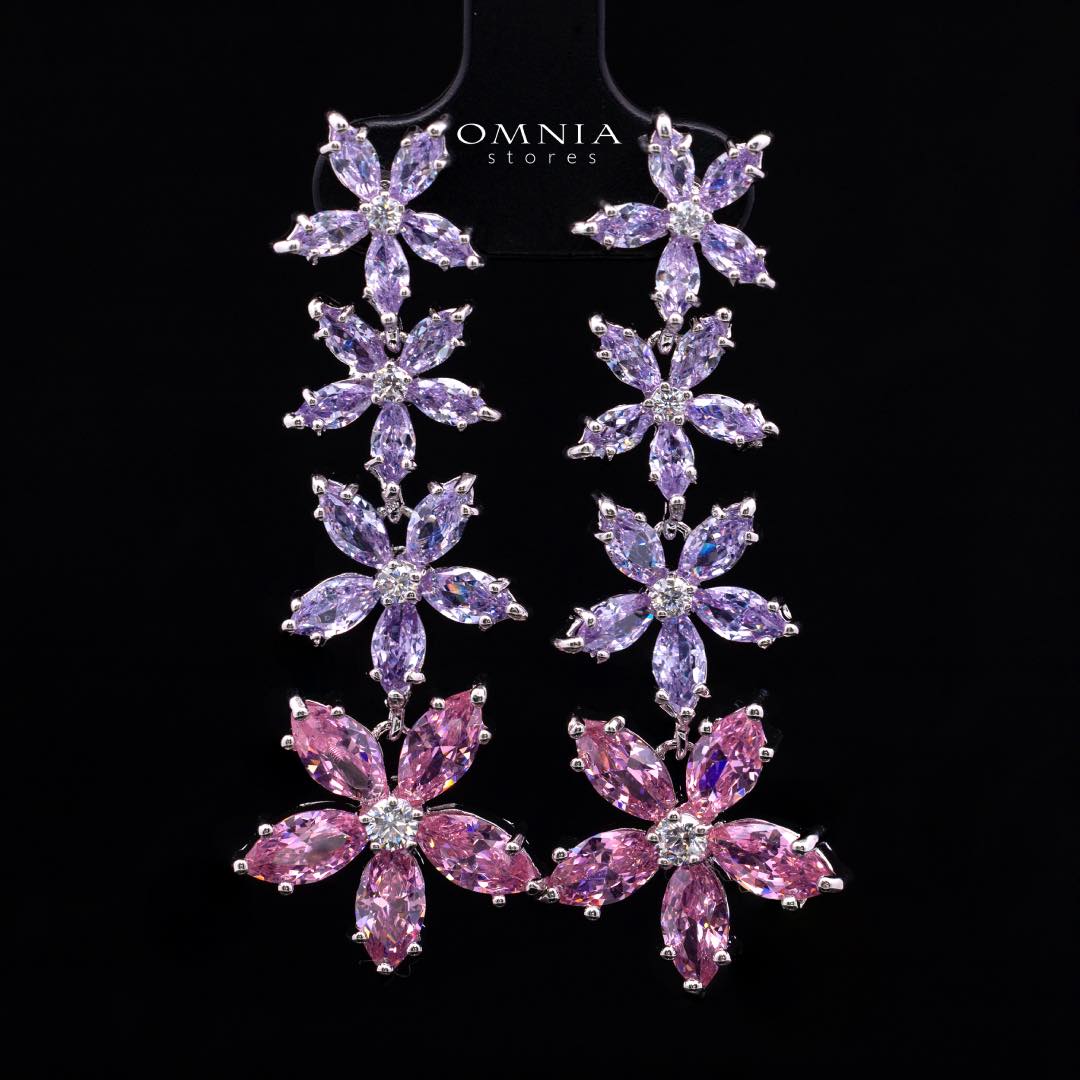 Omnia Yusra Pink and Purple Bridal Full Set in High Quality Simulated Diamonds - OMNIASTORES KSA