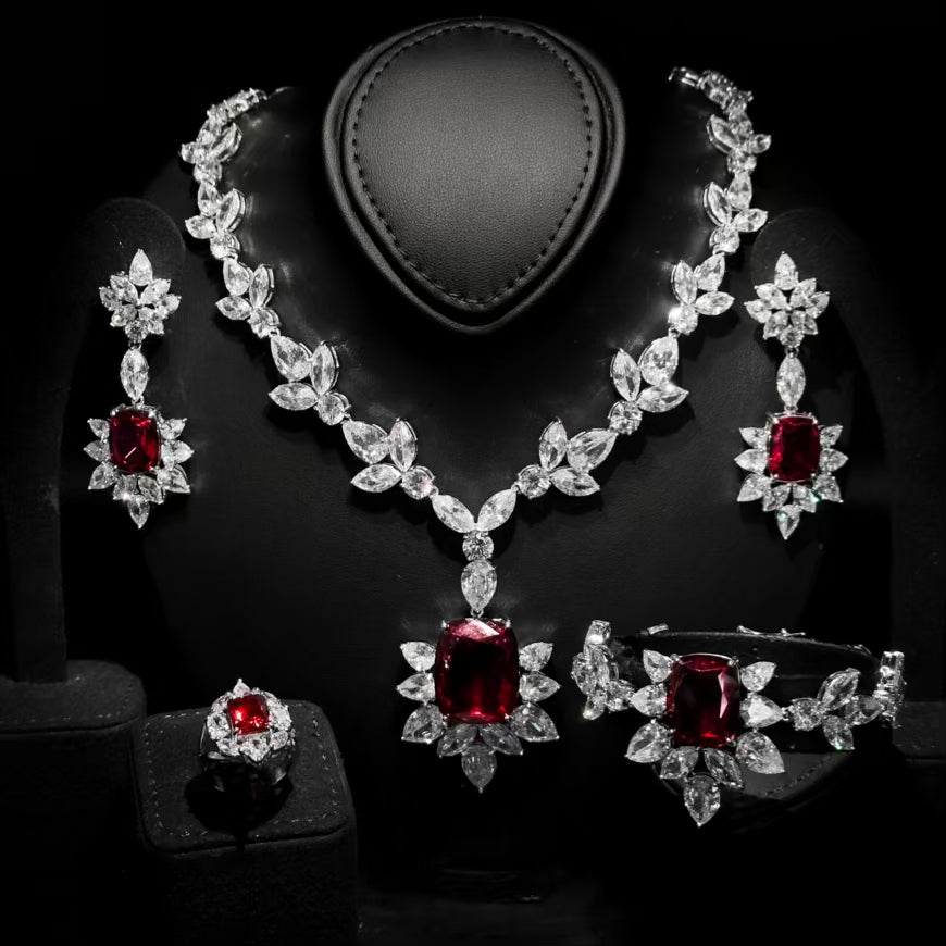 Omnia Medusa Red Bridal Full Set in 925 Silver High Quality Simulated diamonds - OMNIASTORES UAE