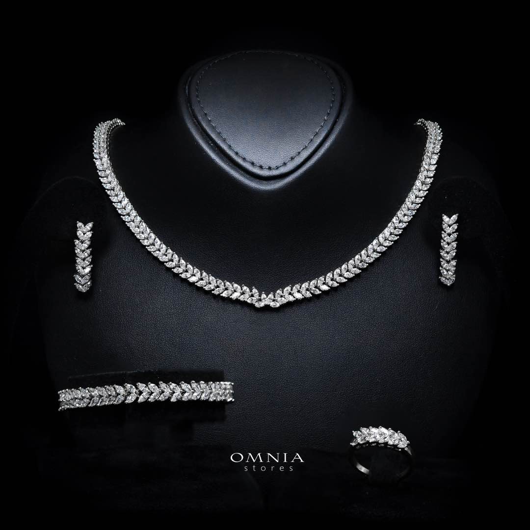 Omnia Aroosa White Bridal Full Set with High-Quality Simulated Diamonds Rhodium Plated - OMNIASTORES KSA