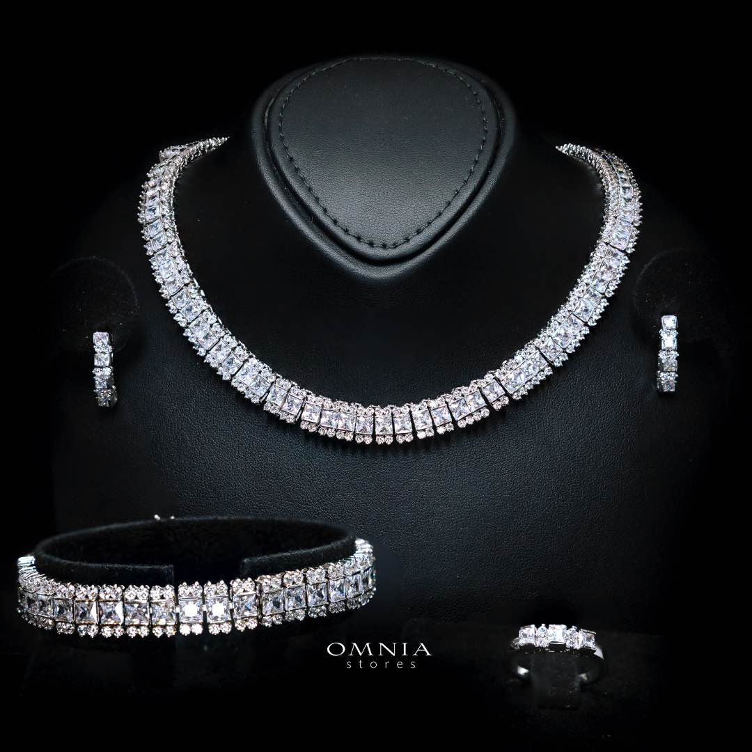 Omnia Rawda White Bridal Full Set in High Quality Simulated Diamonds