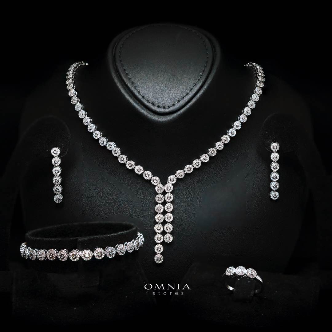 Omnia Fida White Luxury Bridal Full Set White High-Quality Simulated Diamonds Rhodium Plated - OMNIASTORES KSA
