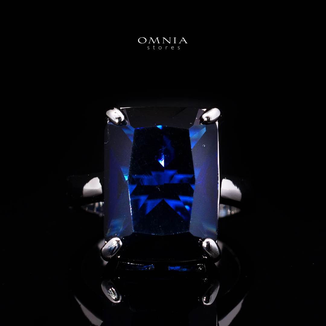 Omnia Audrey Blue Luxury Bridal Full Set in High Quality Simulated Diamonds with Cushion Cut Stones, Rhodium Plated