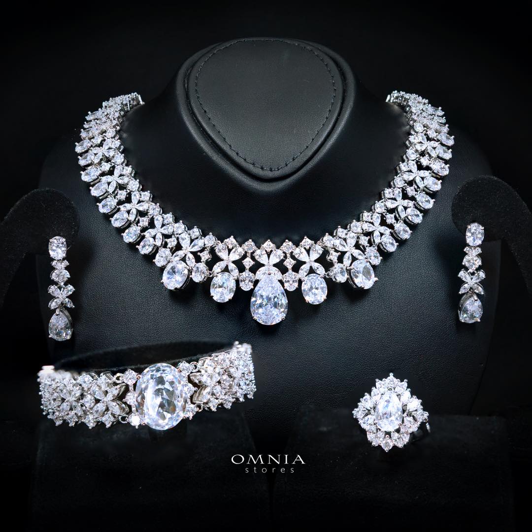Omnia Suhana White Bridal Full Set in High Quality Simulated Diamonds - OMNIASTORES KSA