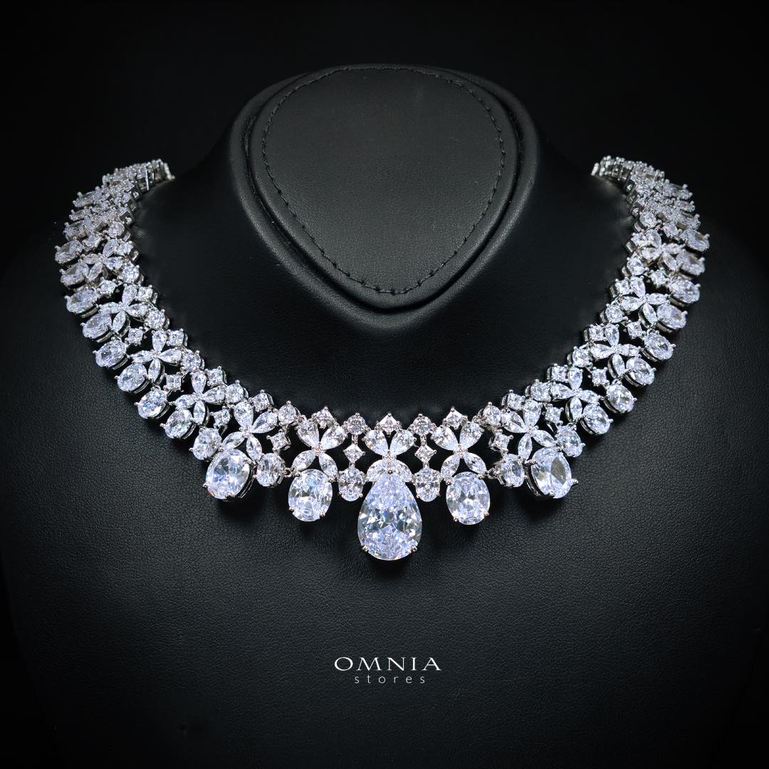 Omnia Suhana White Bridal Full Set in High Quality Simulated Diamonds - OMNIASTORES KSA