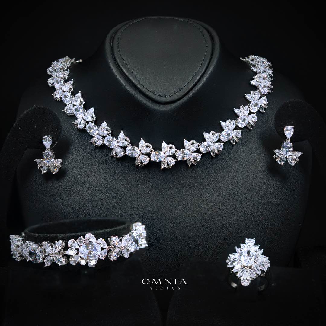 Omnia Muna White Bridal Full Set in High Quality Simulated Diamonds