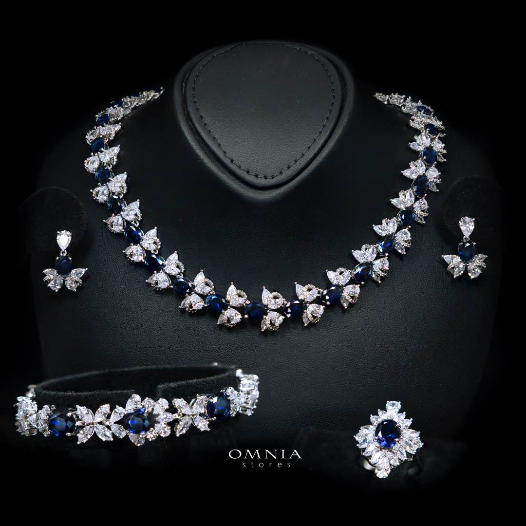 Omnia Muna Blue Bridal Full Set in High Quality Simulated Diamonds - OMNIASTORES KSA