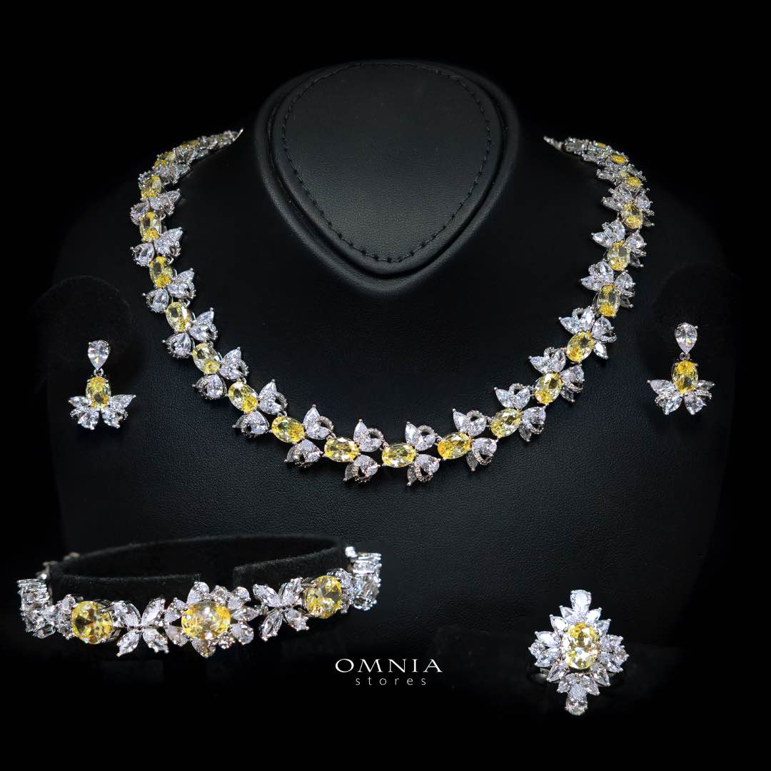 Omnia Muna Yellow Bridal Full Set in High Quality Simulated Diamonds - OMNIASTORES KSA