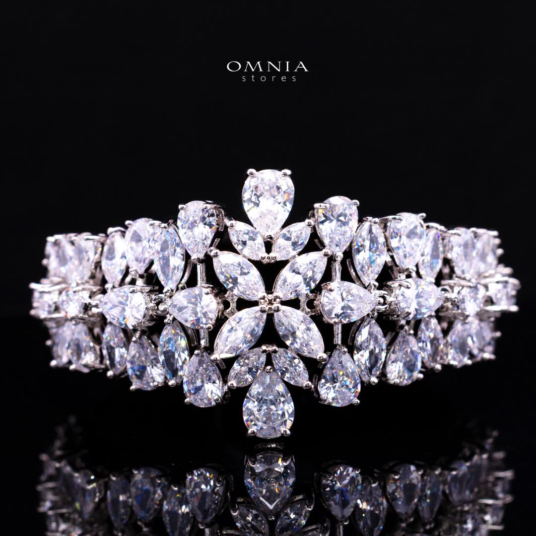 Omnia Sufia Luxury Bridal Full Set in High Quality Simulated Diamonds with Pear and Marquise Cut Stones, Rhodium Plated - OMNIASTORES KSA