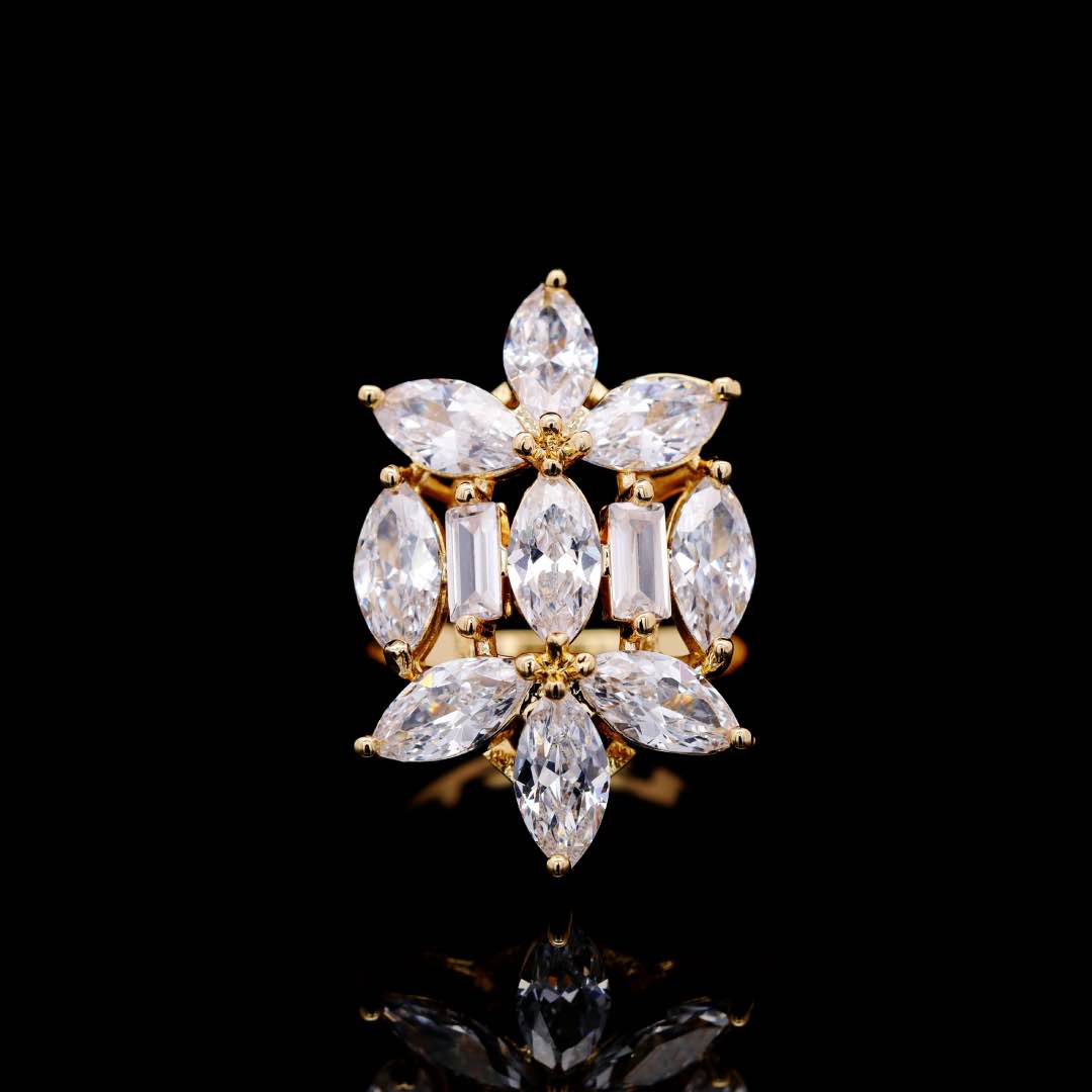 Omnia Soheila Gold Luxury Bridal Full Set with Emerald and Pear-Cut High-Quality Simulated Diamonds Rhodium Plated