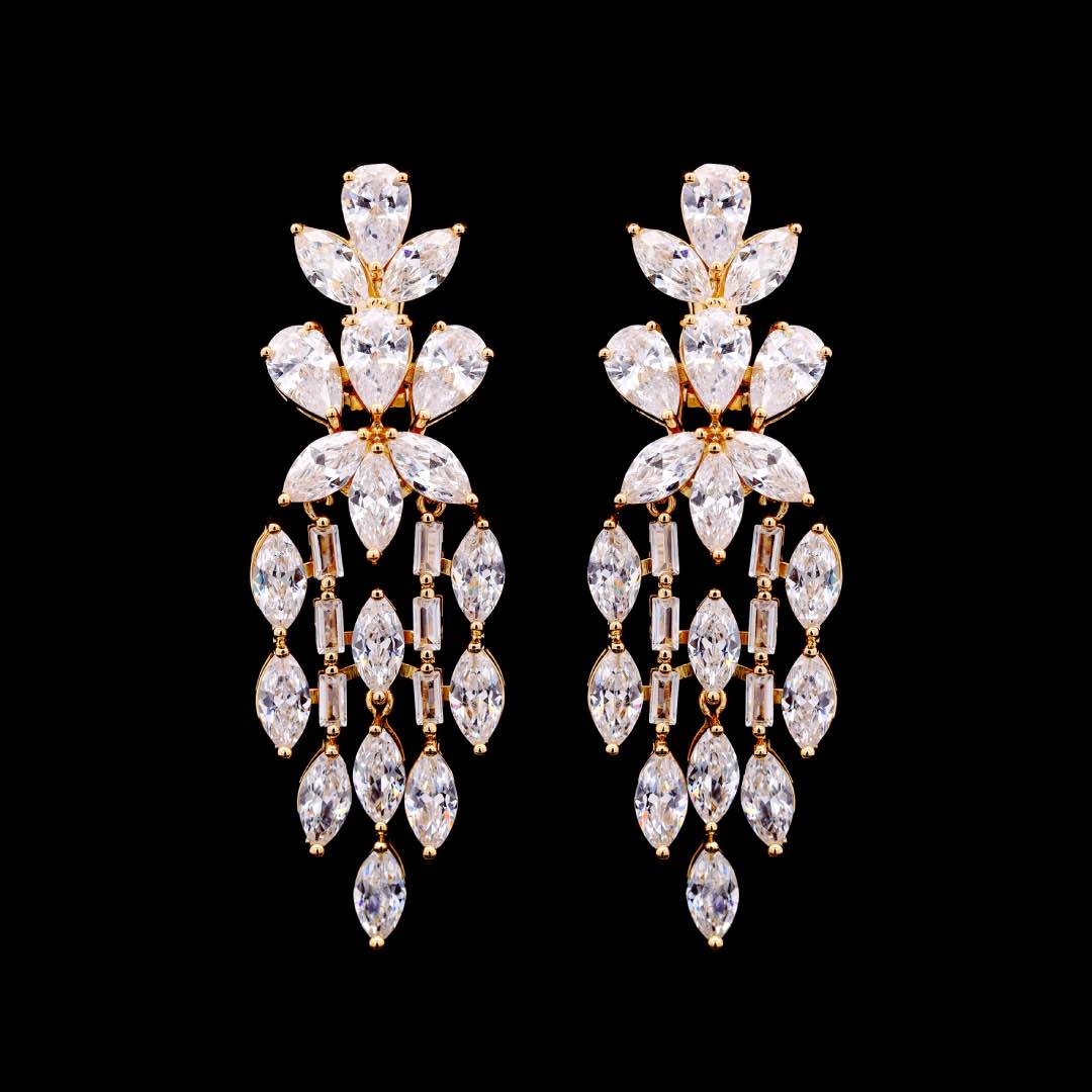Omnia Soheila Gold Luxury Bridal Full Set with Emerald and Pear-Cut High-Quality Simulated Diamonds Rhodium Plated