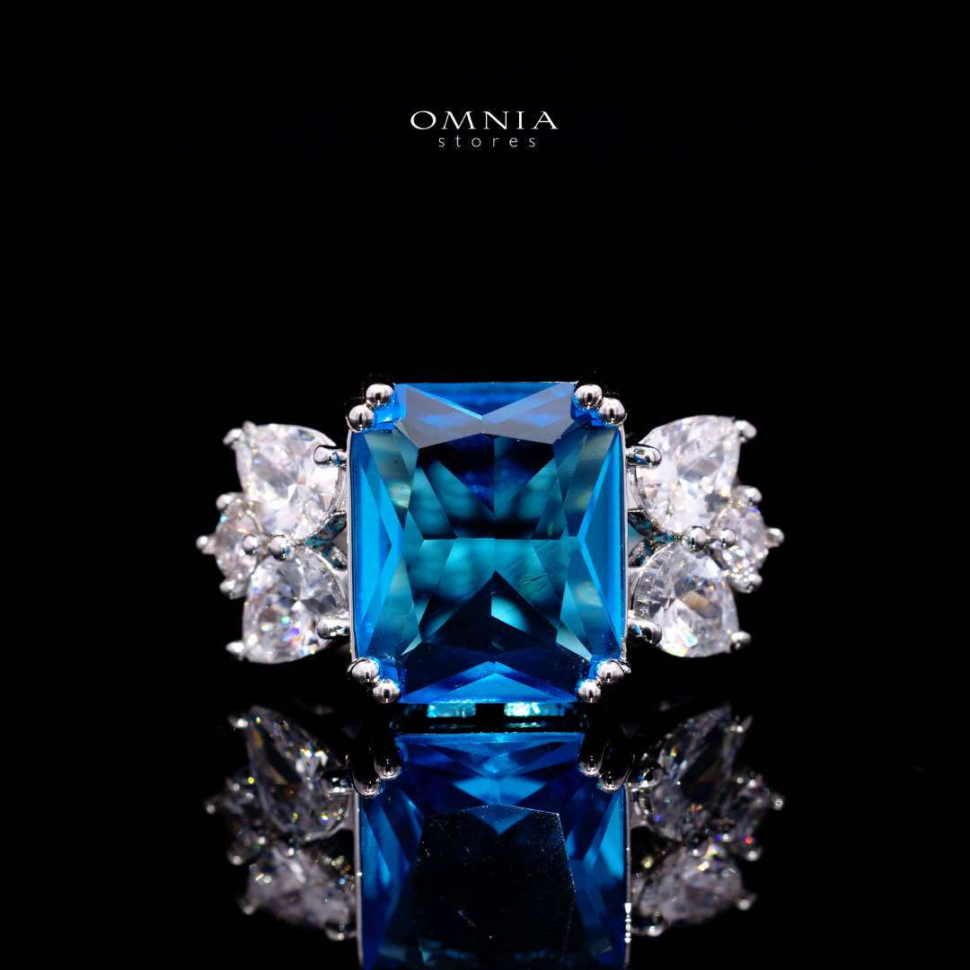 Omnia Amelia Sky Blue Bridal Full Set with Emerald and Pear-Cut High-Quality Simulated Diamonds - OMNIASTORES KSA
