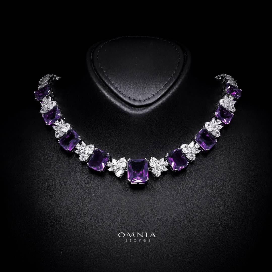 Omnia Amelia Purple Bridal Full Set in High Quality Simulated Diamonds - OMNIASTORES KSA