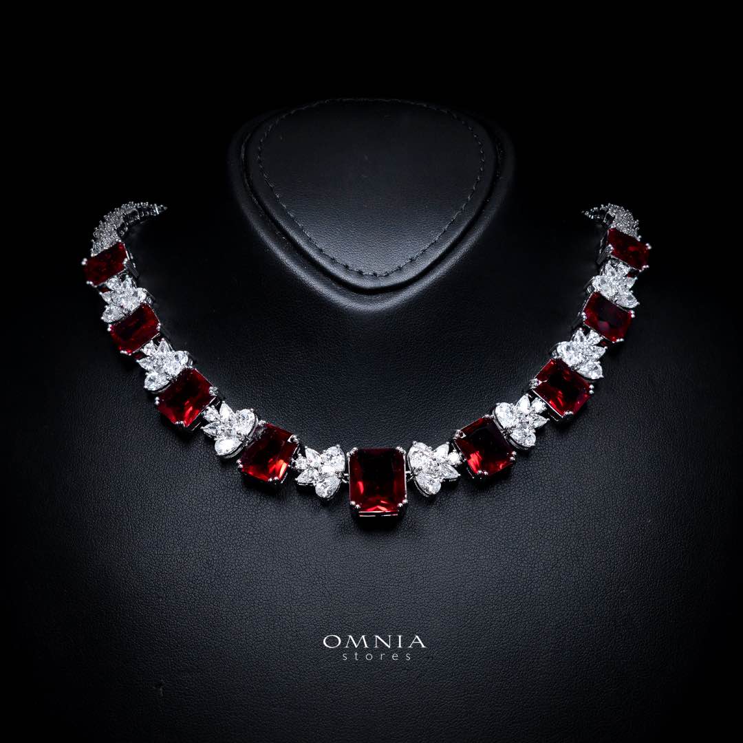 Omnia Amelia Red Bridal Full Set in High Quality Simulated Diamonds - OMNIASTORES KSA