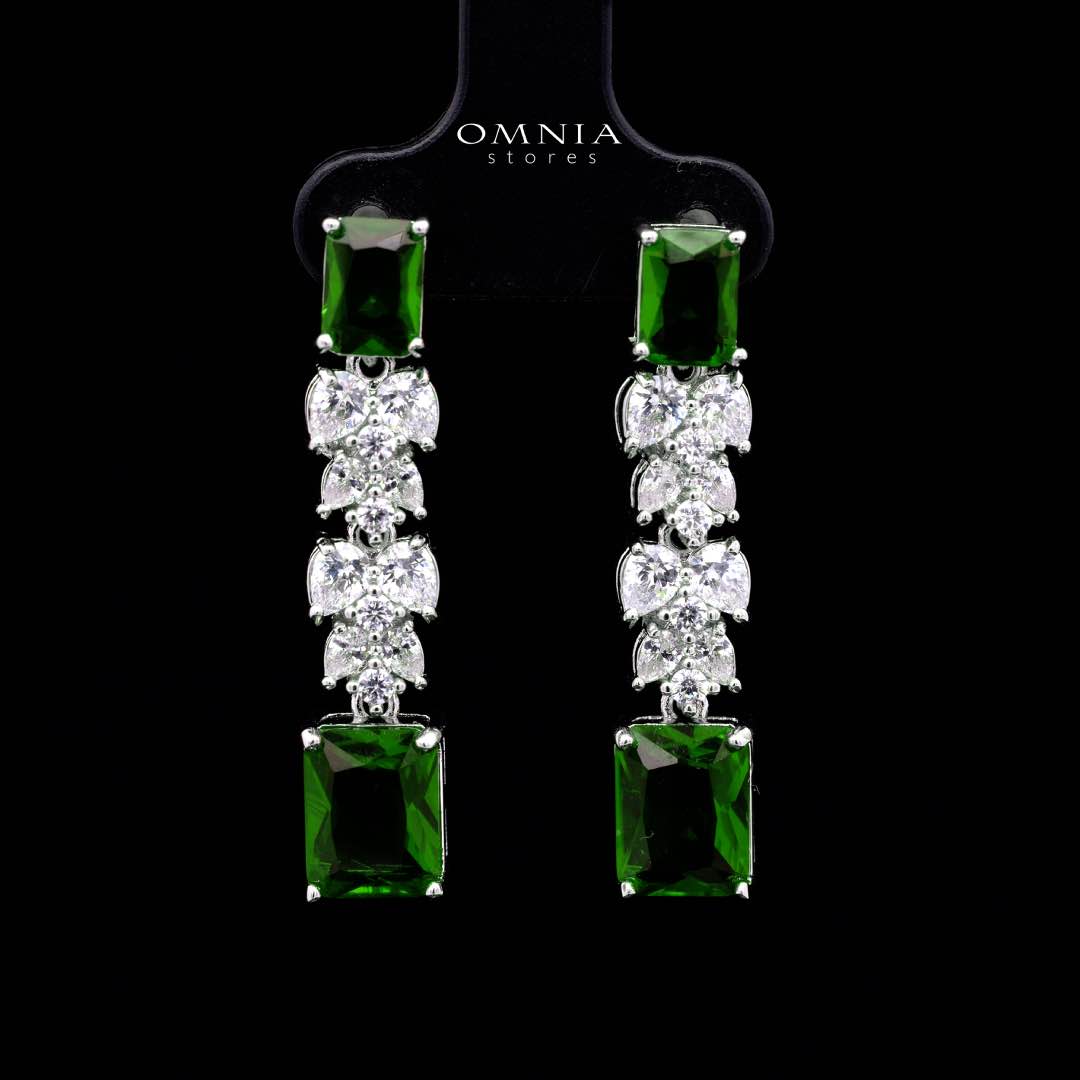 Omnia Amelia Green Bridal Full Set with Emerald and Pear-Cut High-Quality Simulated Diamonds in High-Quality Rhodium Plating - OMNIASTORES KSA