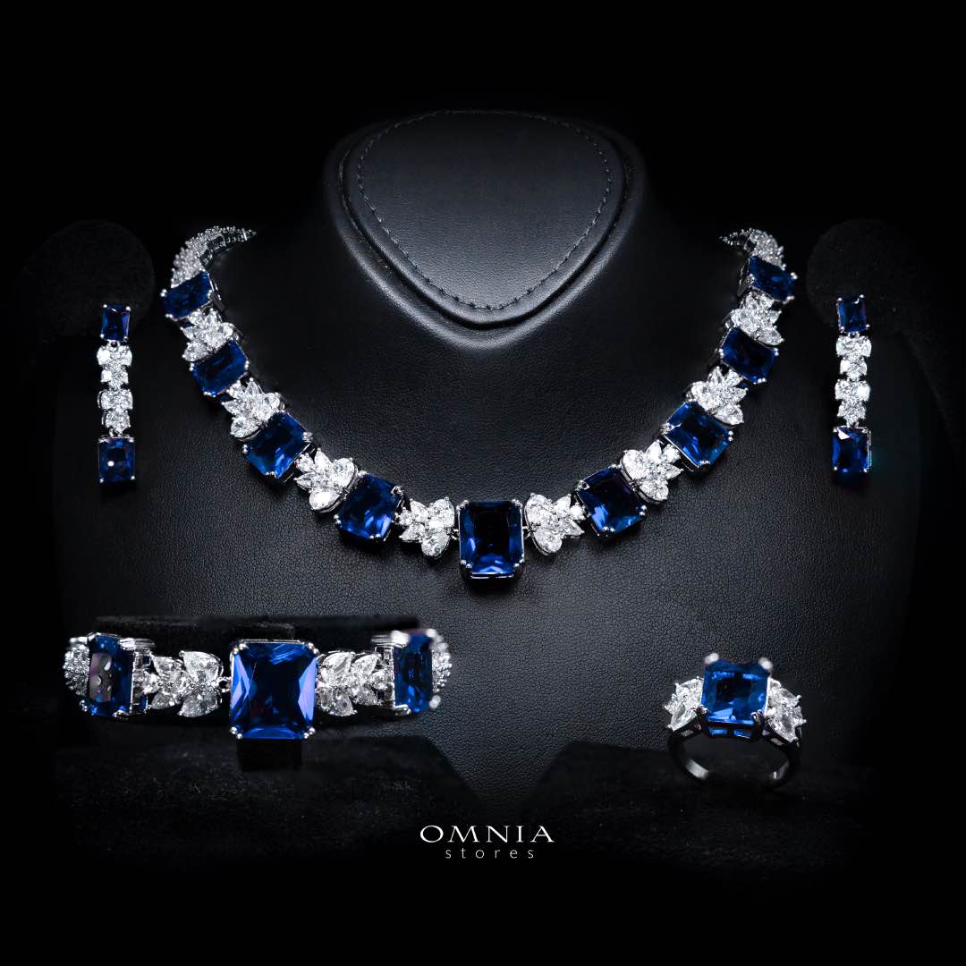 Omnia Amelia Blue Bridal Full Set in High Quality Simulated Diamonds - OMNIASTORES KSA