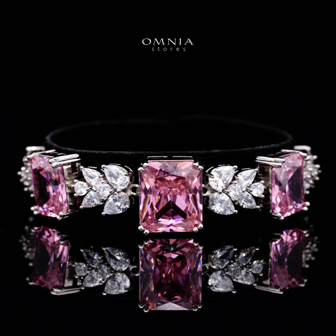 Omnia Amelia Pink Bridal Full Set with High-Quality Simulated Diamonds Rhodium Plated - OMNIASTORES KSA