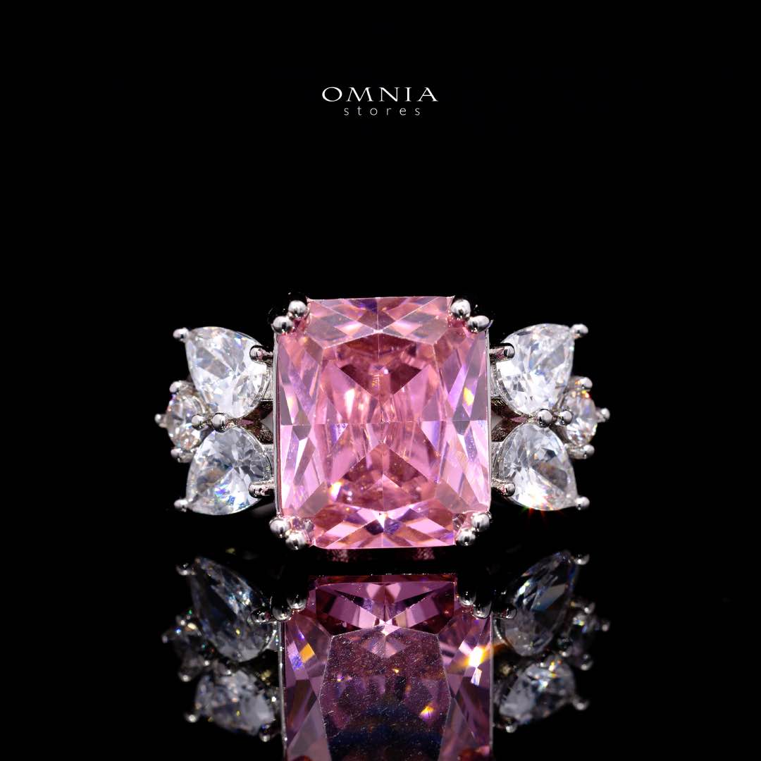Omnia Amelia Pink Bridal Full Set with High-Quality Simulated Diamonds Rhodium Plated - OMNIASTORES KSA