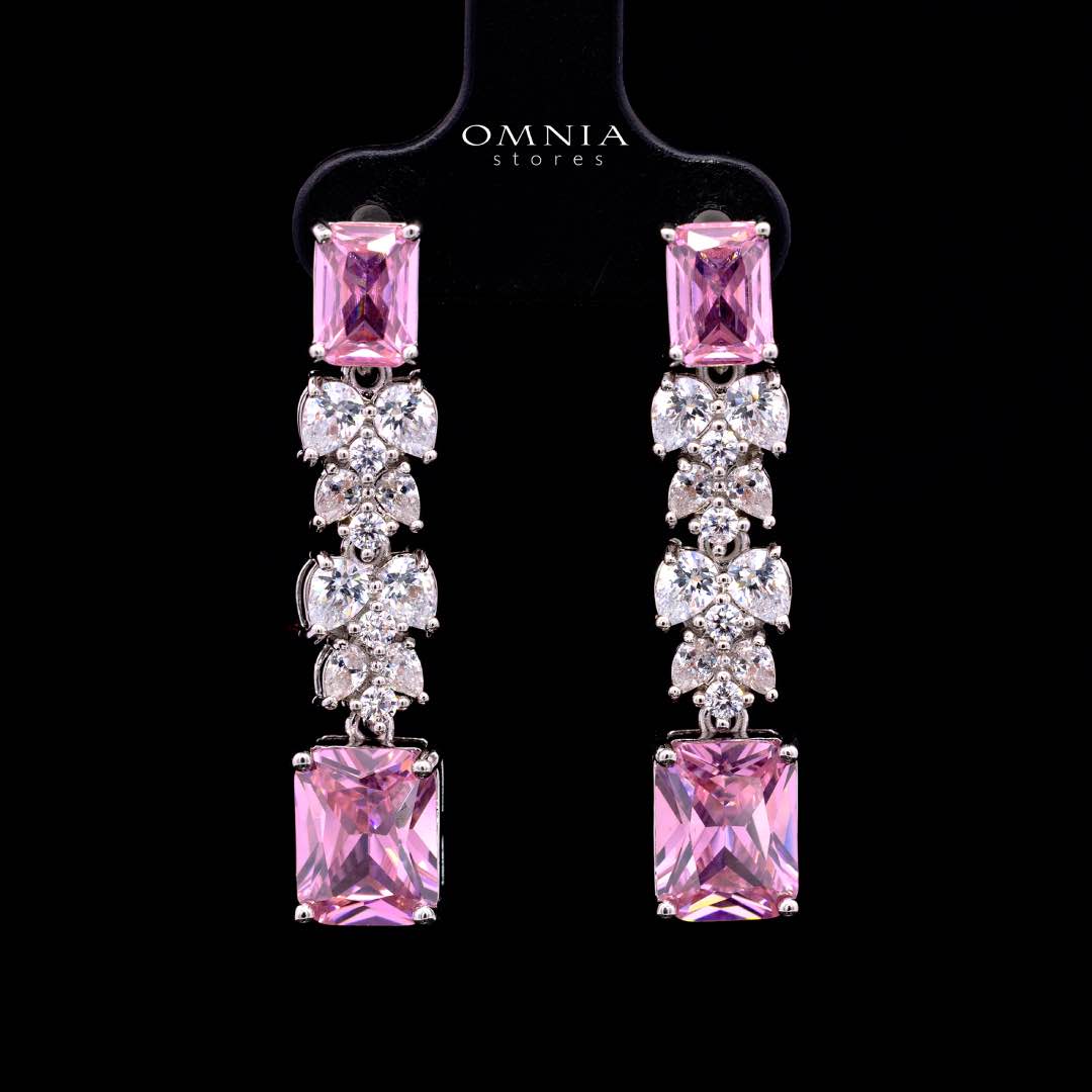 Omnia Amelia Pink Bridal Full Set with High-Quality Simulated Diamonds Rhodium Plated - OMNIASTORES KSA