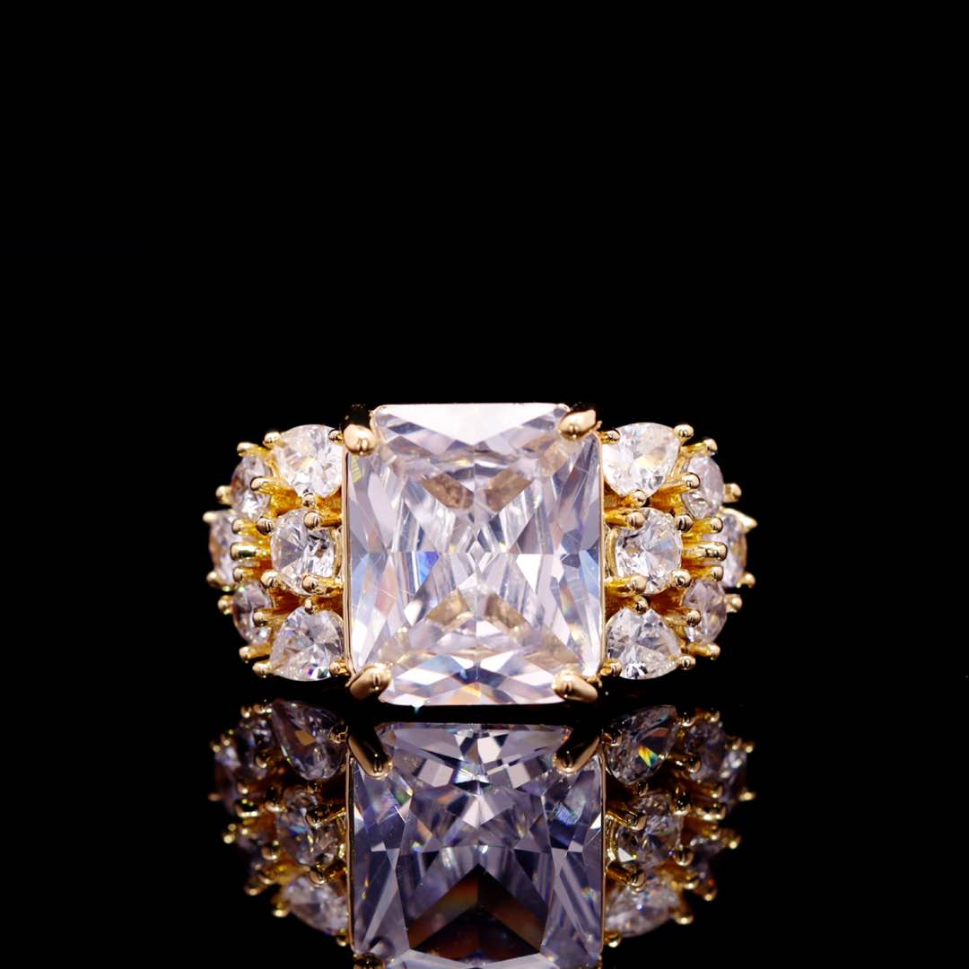 Omnia Charlotte Gold Luxry Bridal Full Set with Emerald and Pear-Cut High-Quality Simulated Diamonds Rhodium Plated