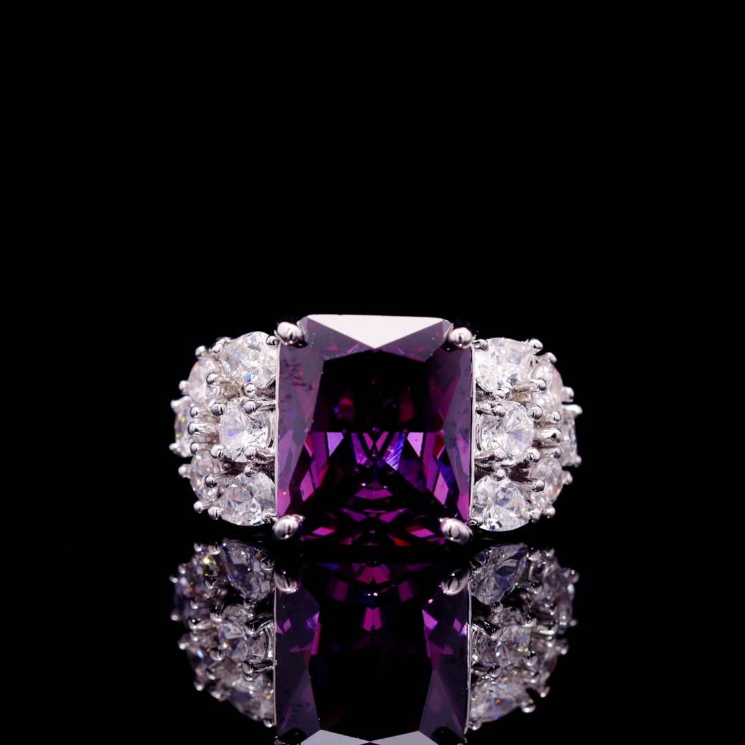 Omnia Charlotte Purple Bridal Full Set with Emerald and Pear-Cut High Quality Simulated Diamonds Premium Rhodium Plated - OMNIASTORES KSA