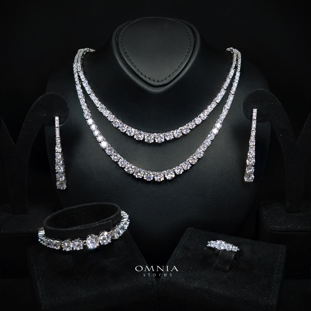 Omnia Ansa White Medium Size Luxury Bridal Full Set in High Quality Simulated Diamonds Premium Rhodium Plated