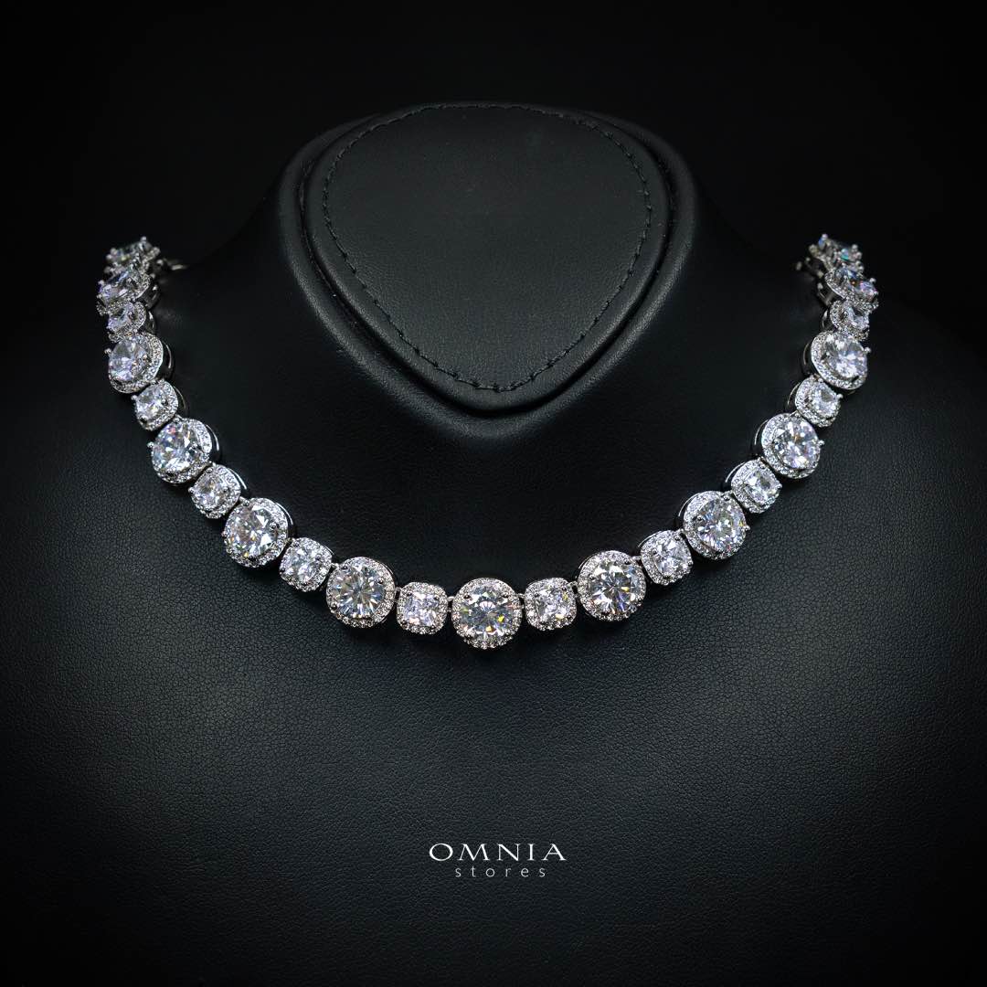 Omnia Lilian White Bridal Full Set in High Quality Simulated Diamonds Rhodium Plated - OMNIASTORES KSA
