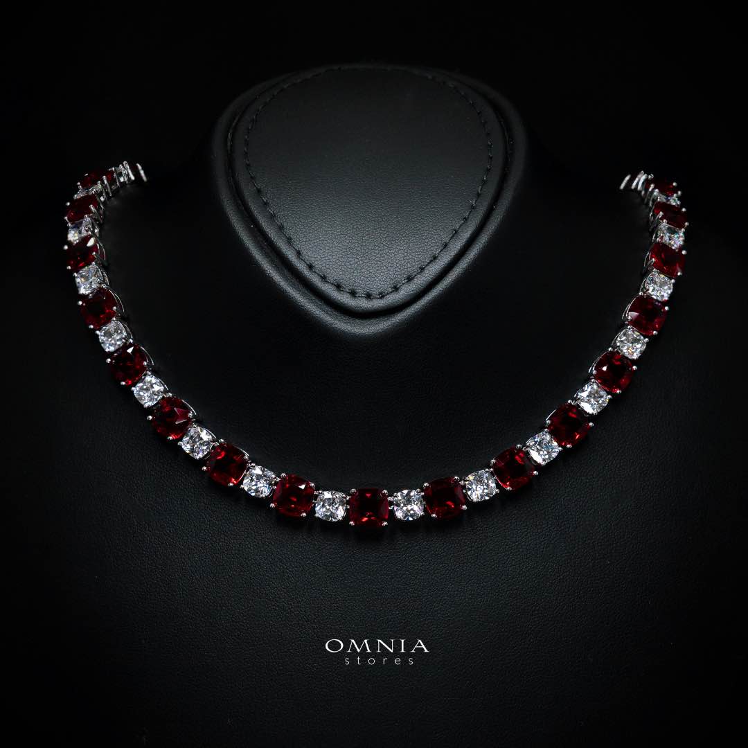 Omnia Alya Red and White Bridal Full Set in High Quality Simulated Diamonds Rhodium Plated