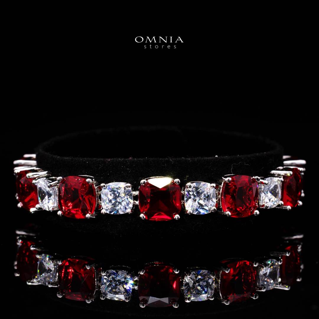 Omnia Alya Red and White Bridal Full Set in High Quality Simulated Diamonds Rhodium Plated