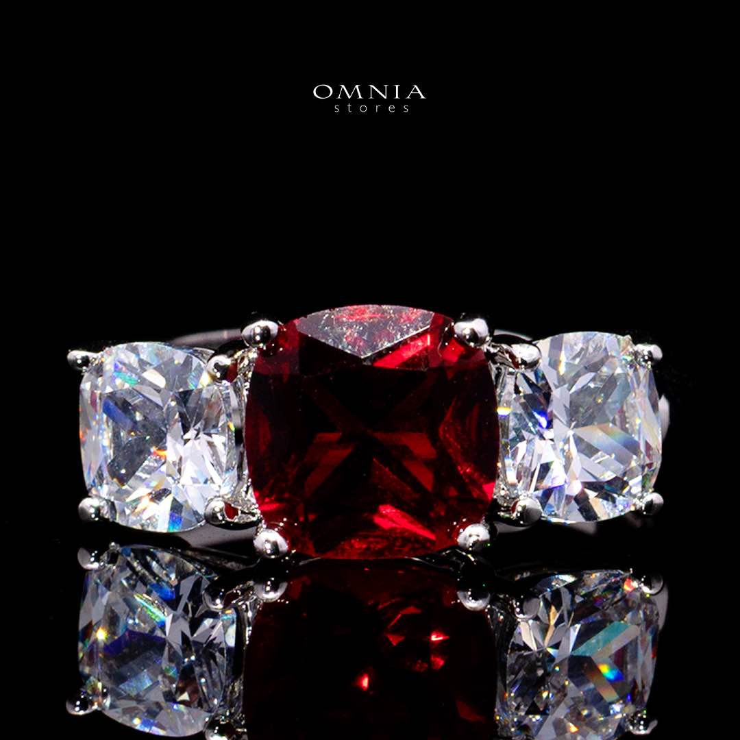 Omnia Alya Red and White Bridal Full Set in High Quality Simulated Diamonds Rhodium Plated