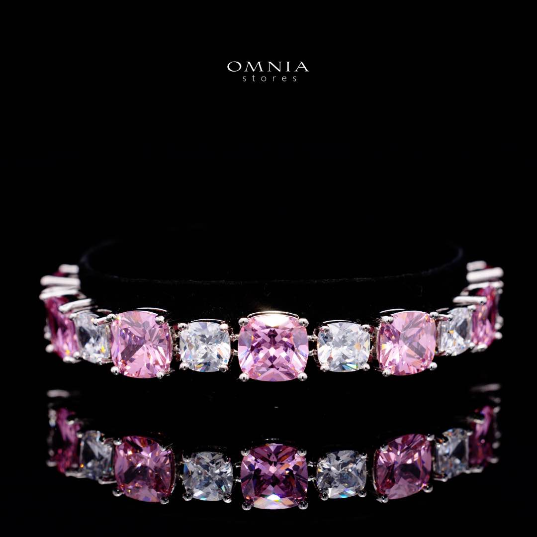 Omnia Alya Pink and White Bridal Full Set in High Quality Simulated Diamonds Rhodium Plated
