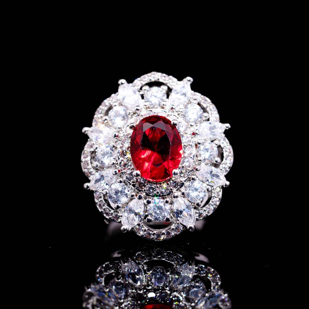 Omnia Esra Red Full Set in High Quality Simulated Diamonds Premium Rhodium Plated - OMNIASTORES KSA