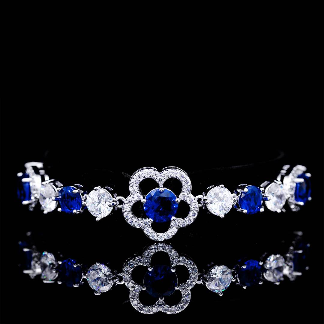 Omnia Esra Blue Full Set in High Quality Simulated Diamonds Premium Rhodium Plated - OMNIASTORES KSA