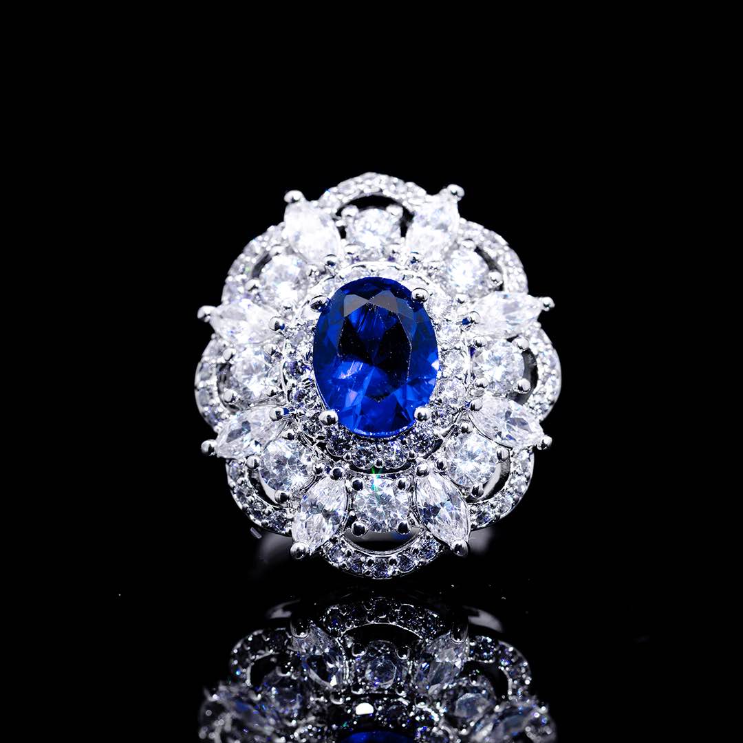 Omnia Esra Blue Full Set in High Quality Simulated Diamonds Premium Rhodium Plated - OMNIASTORES KSA