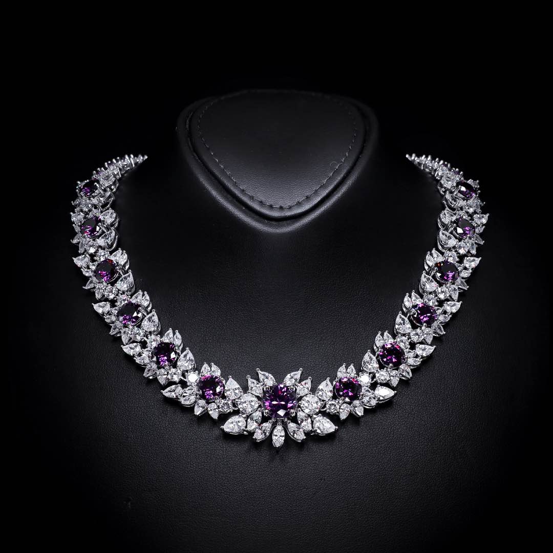 Omnia Nareen Purple Luxury Bridal Full Set in High Quality Simulated Diamonds Premium Rhodium Plated