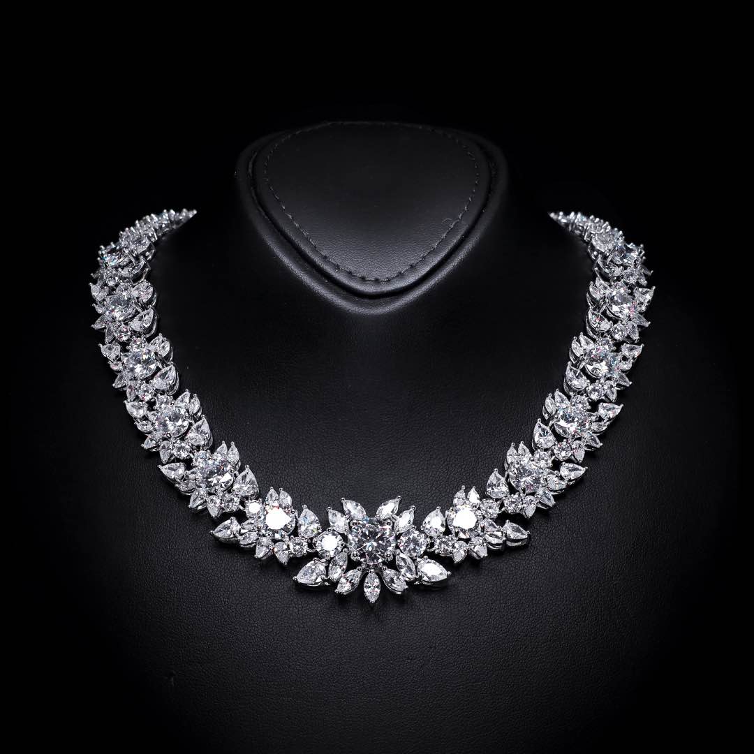 Omnia Nareen White Luxury Bridal Full Set in High Quality Simulated Diamonds Premium Rhodium Plated