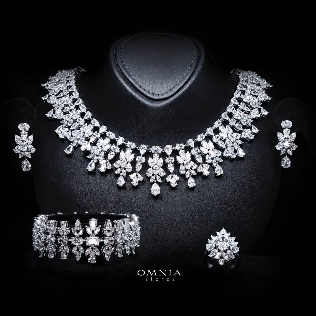 Omnia Dema White Luxury Bridal Full Set in High Quality Zircon Stone Rhodium Plated - OMNIASTORES KSA