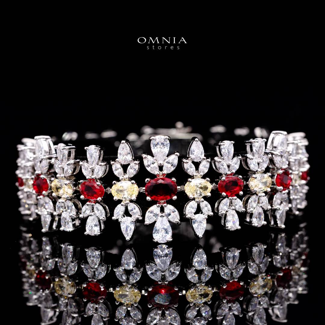 Omnia Dema Red and Yellow Bridal Full Set in High Quality Zircon Stone Rhodium Plated - OMNIASTORES KSA