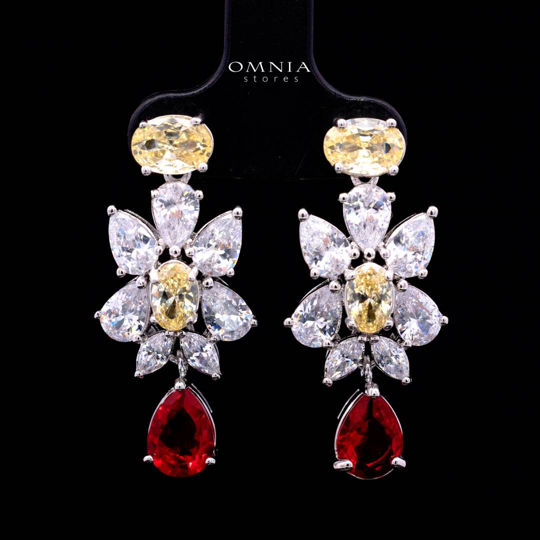 Omnia Dema Red and Yellow Bridal Full Set in High Quality Zircon Stone Rhodium Plated - OMNIASTORES KSA