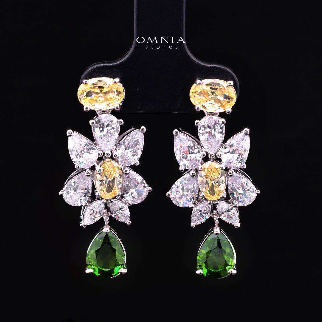 Omnia Dema Emerald Green and Yellow Bridal Full Set in High Quality Zircon Stone Rhodium Plated - OMNIASTORES KSA