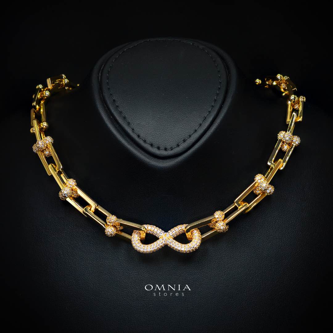 Omnia Infinity Chains Bridal Full Set with High-Quality Simulated Diamonds Gold Plated - OMNIASTORES KSA