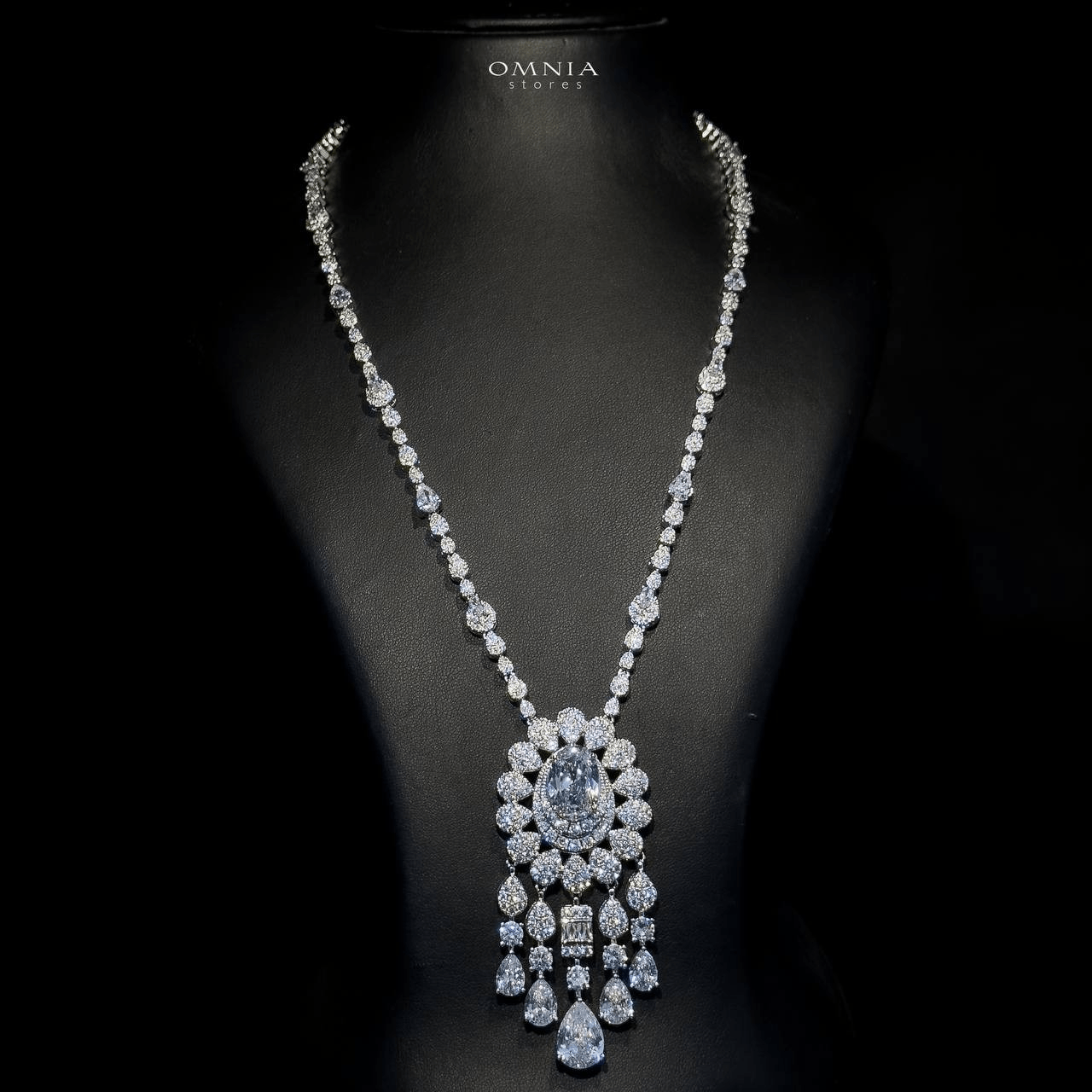 Omnia Aleya White Bridal Full Long chain Set in High Quality Simulated Diamonds - OMNIASTORES UAE