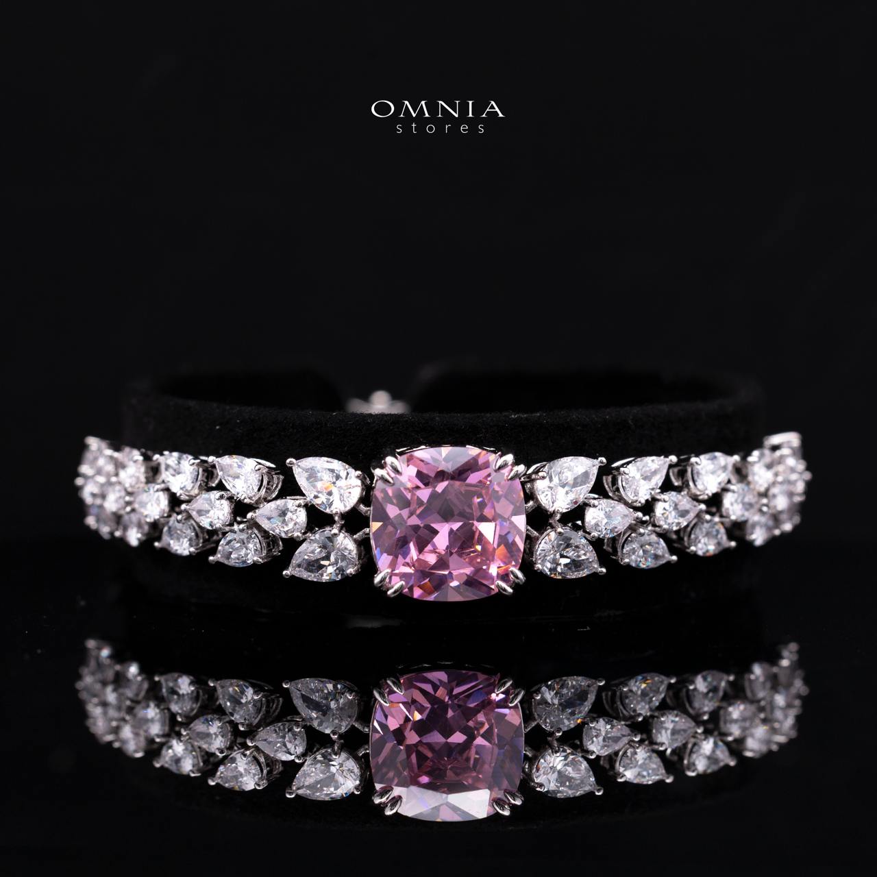 Nazaha Bridal Full Set in Rhodium Plated with High Quality White and Pink Zircon Stones