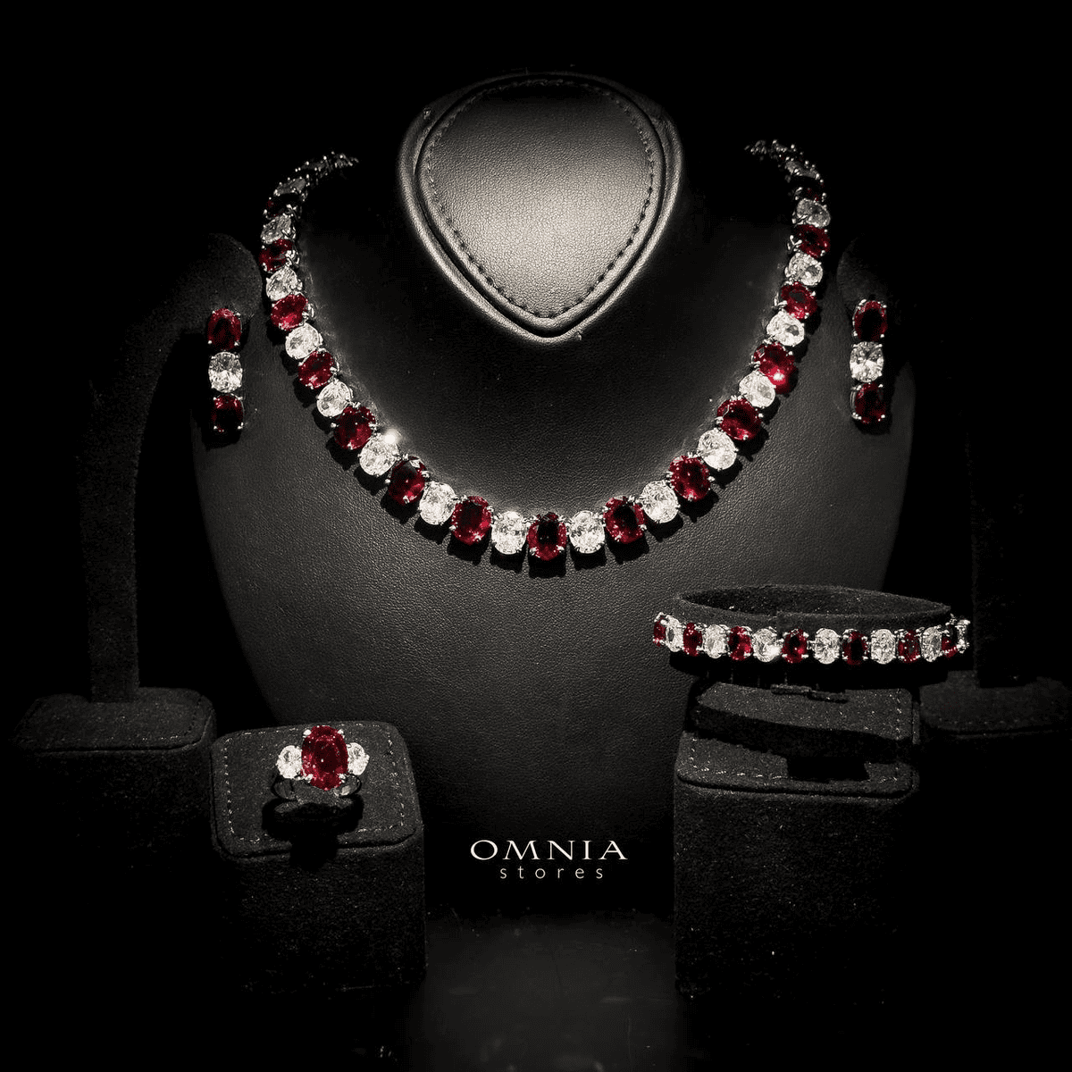Omnia Gemma Red Bridal Full Set in High Quality Simulated Diamonds - OMNIASTORES UAE