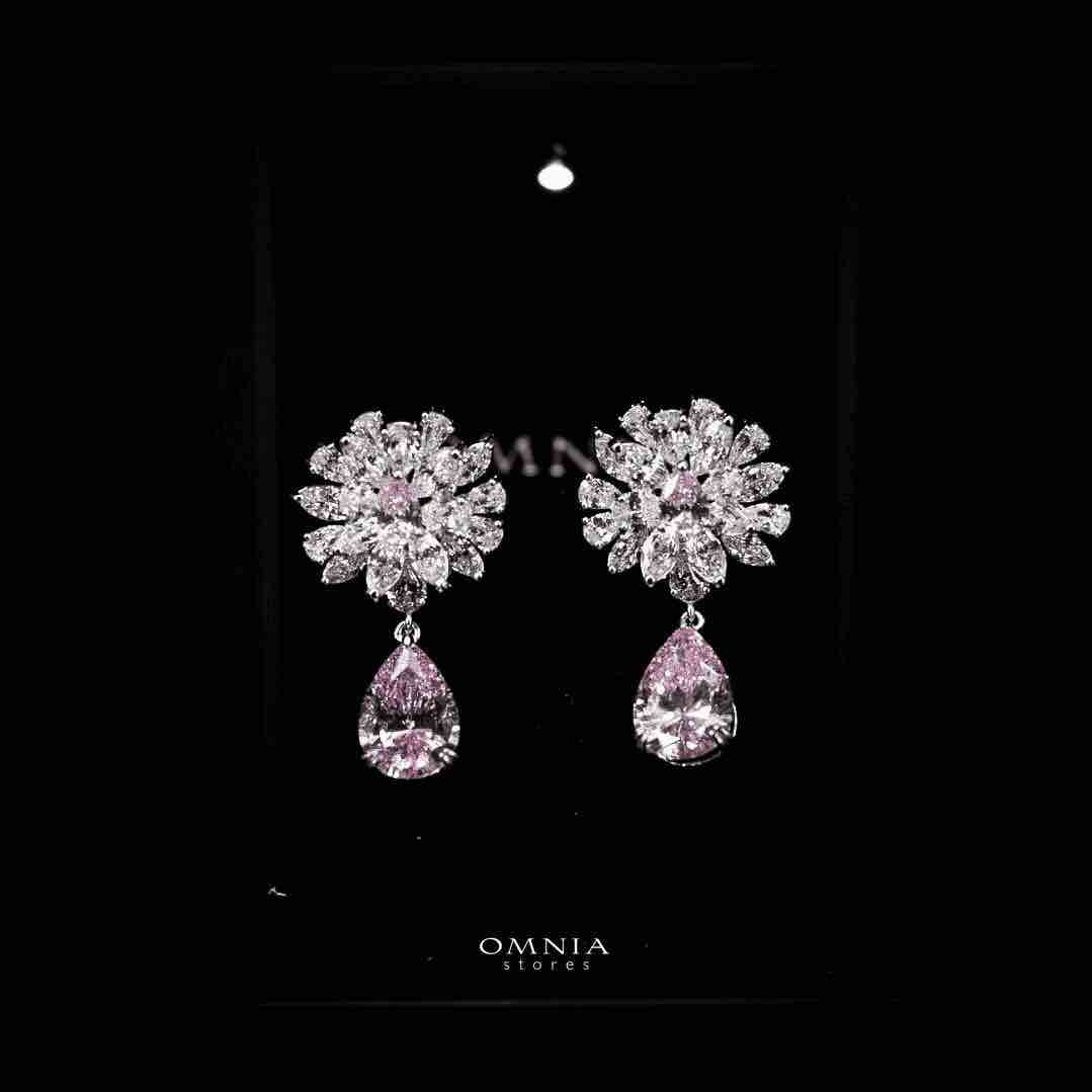Omnia Nakaret Pink Earring In 92.5 Silver High Quality Simulated Diamonds