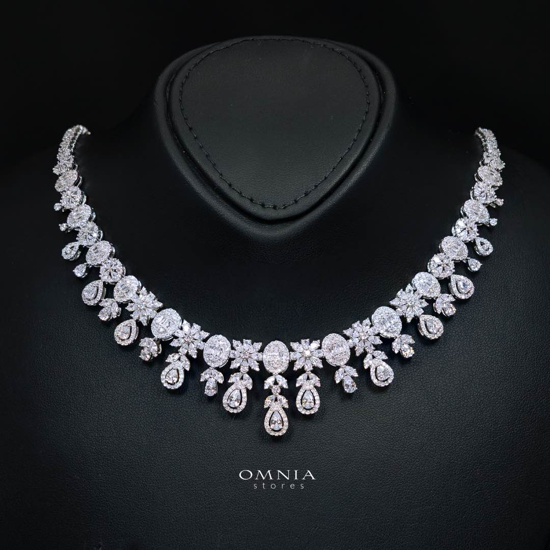 Omnia Trisha White Full set Accessories in High Quality Zircon Stone in Rhodium Plated - OMNIASTORES KSA
