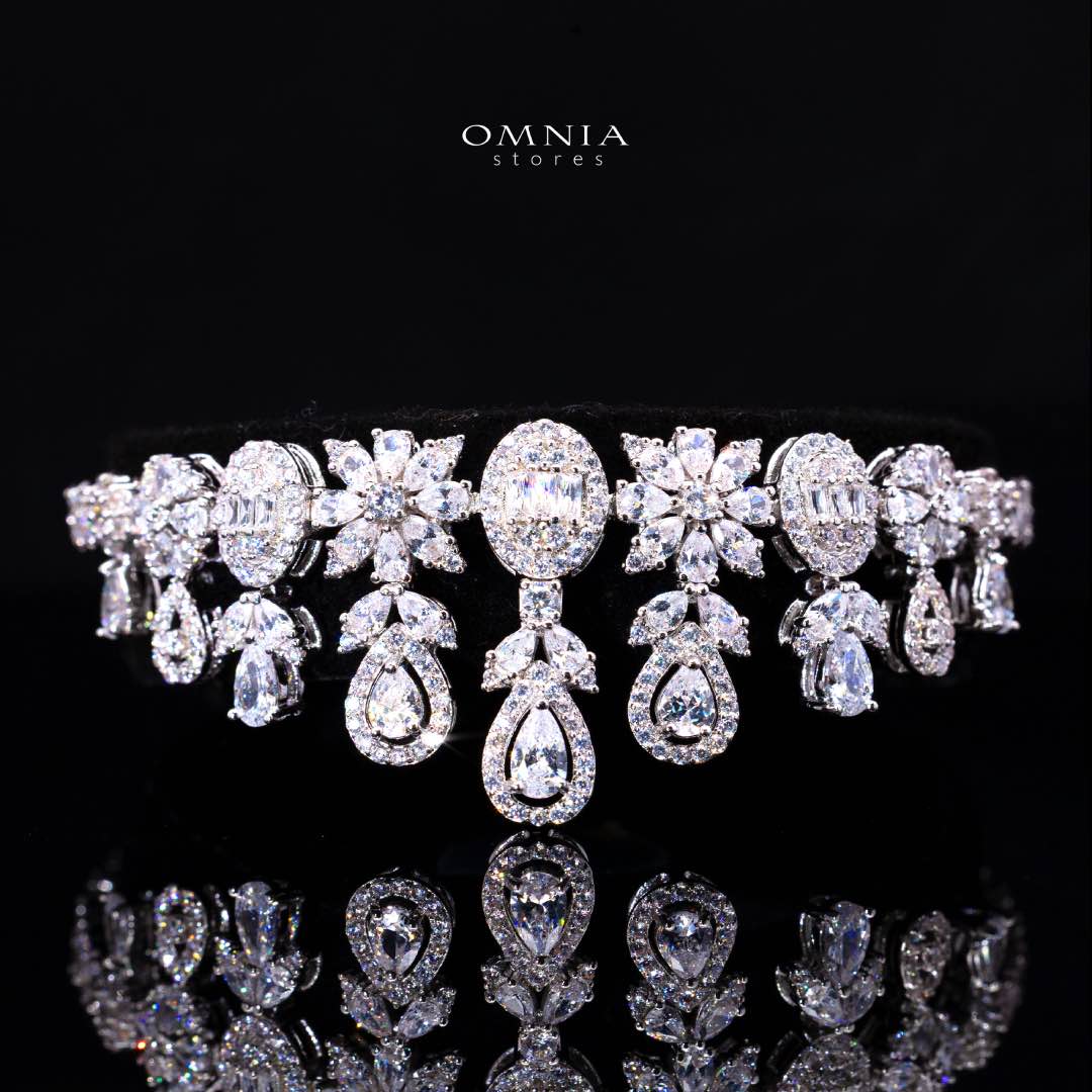 Omnia Trisha White Full set Accessories in High Quality Zircon Stone in Rhodium Plated - OMNIASTORES KSA