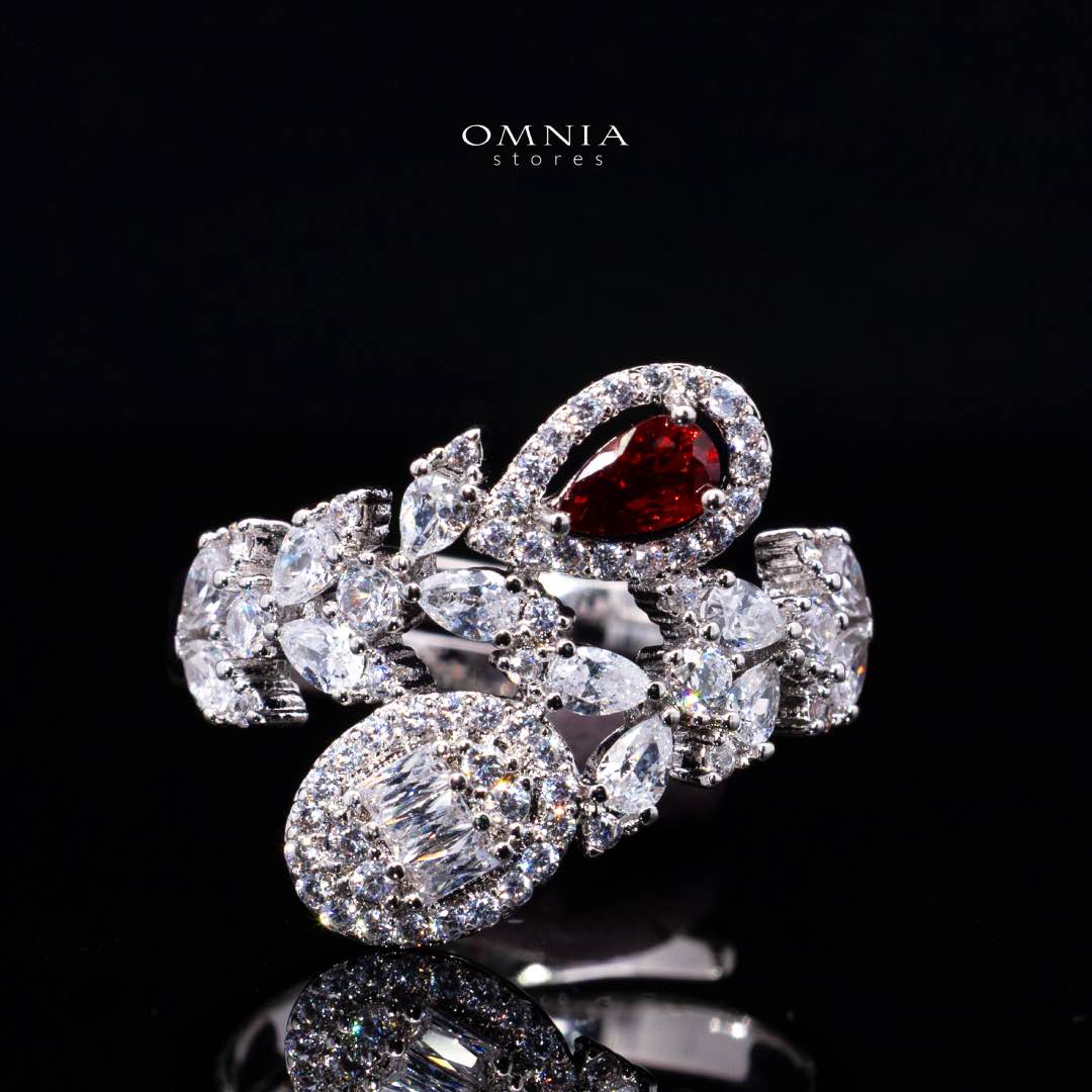 Omnia Trisha Red Full set Accessories in High Quality Zircon Stone in Rhodium Plated - OMNIASTORES KSA